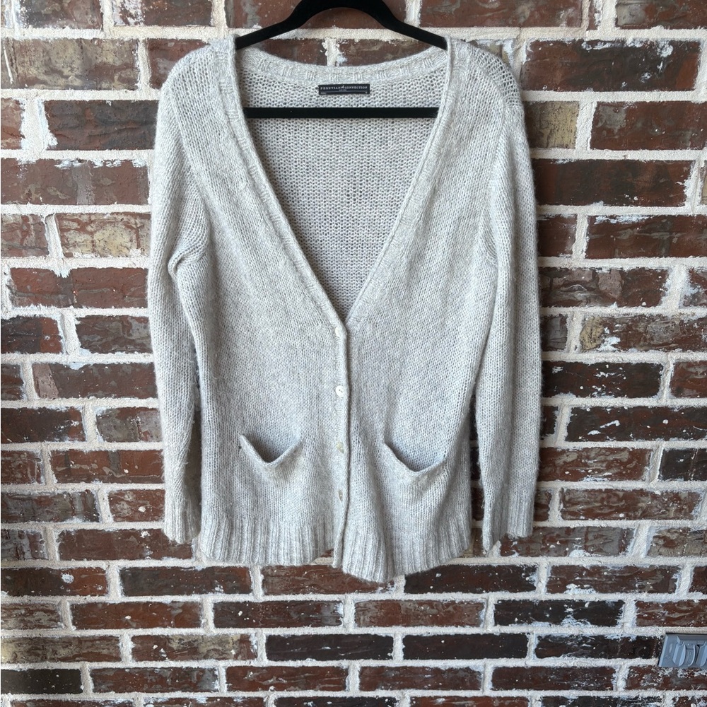 Peruvian Connection Baby Alpaca Wool Cardigan Sweater Size Medium Light Gray